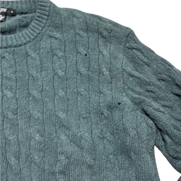 Vintage J Crew Lambswool Cable Knit Forest Green Crewneck Sweater Medium - Picture 3 of 8